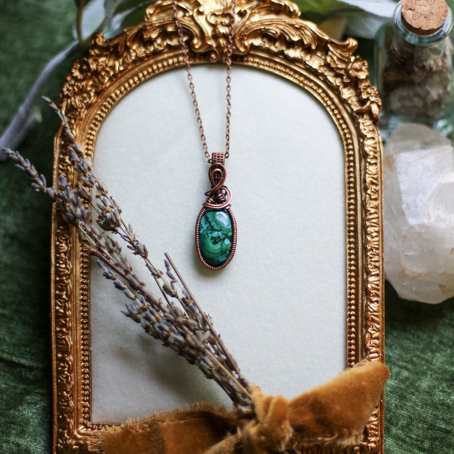 Malachite in Chrysocolla Necklace (Aged Copper)