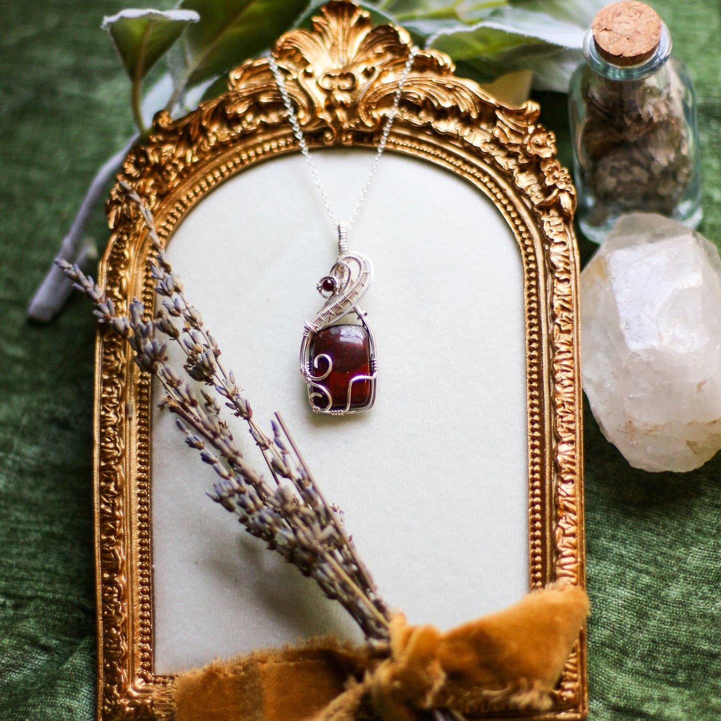 Iron Jaspilite & Garnet Necklace (Genuine Sterling Silver)