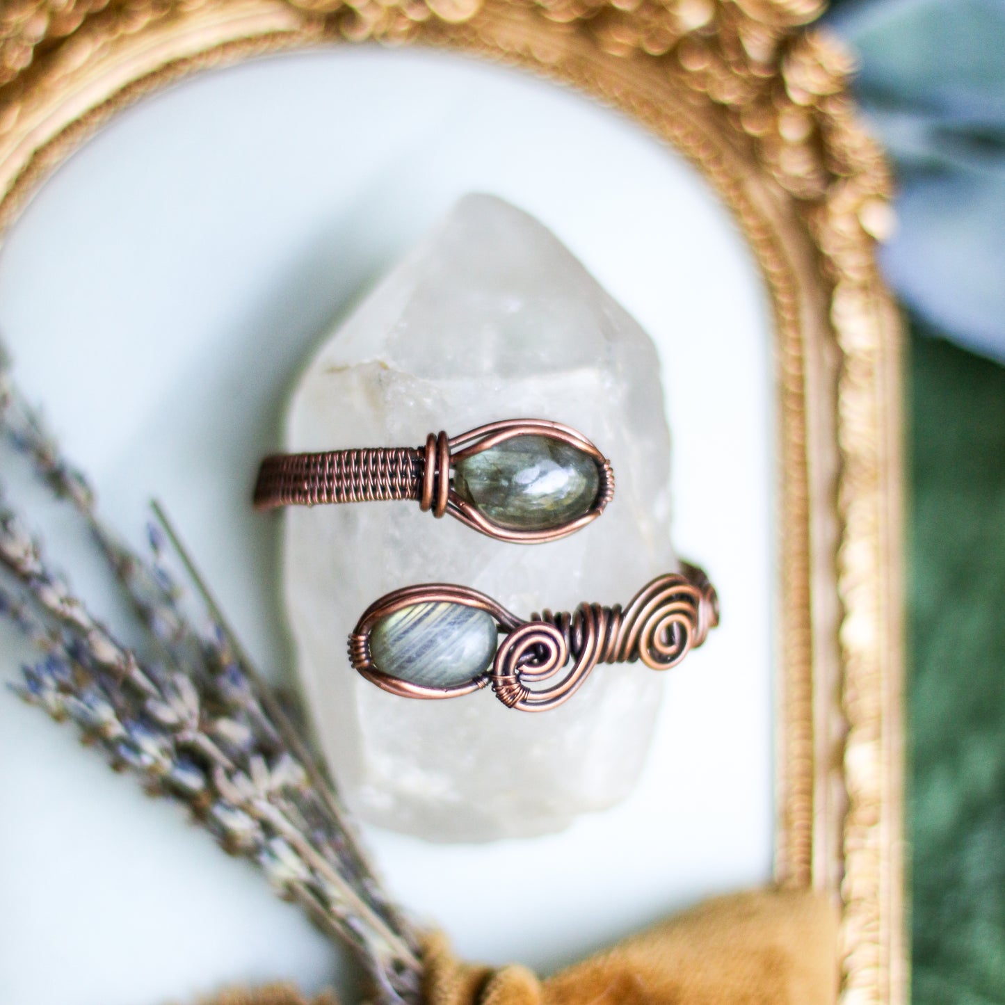 Double Labradorite Adjustable Bracelet / Arm Cuff (Aged Copper)