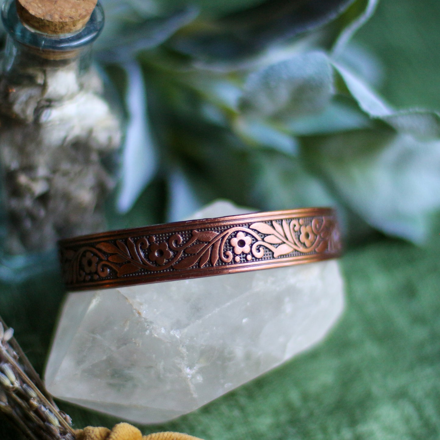 Copper Floral Adjustable Bracelet Cuff