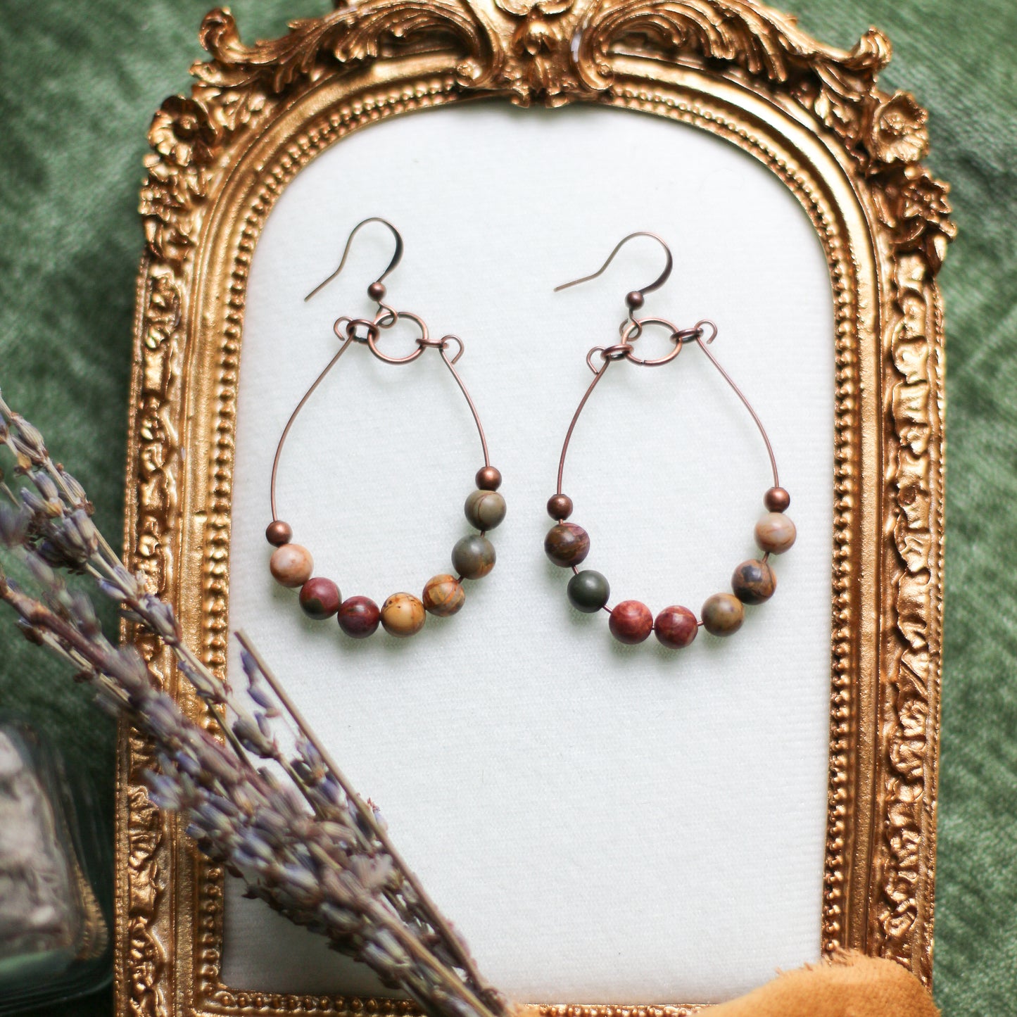 Large Jasper Beaded Dangle Earrings