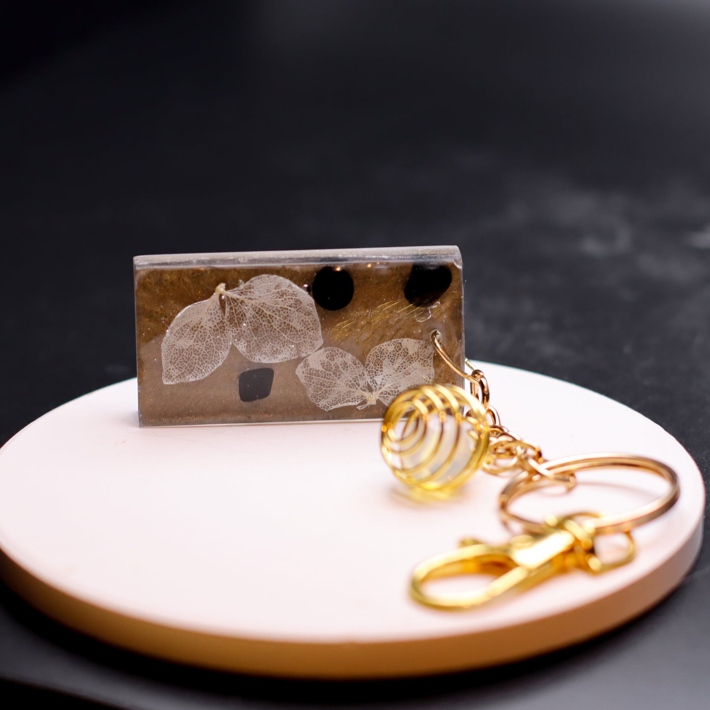 Wildflower & Obsidian Keychain with Opalite