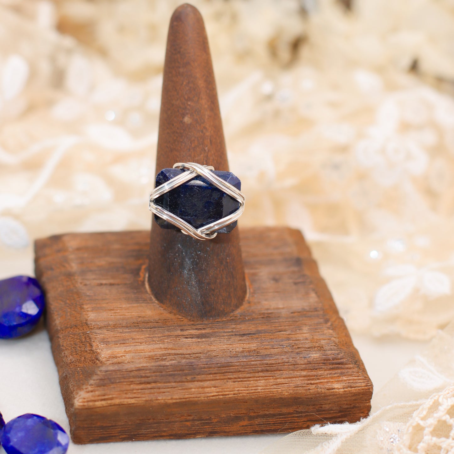RARE African Blue Sapphire & Sterling Silver Ring (SIZE 9)