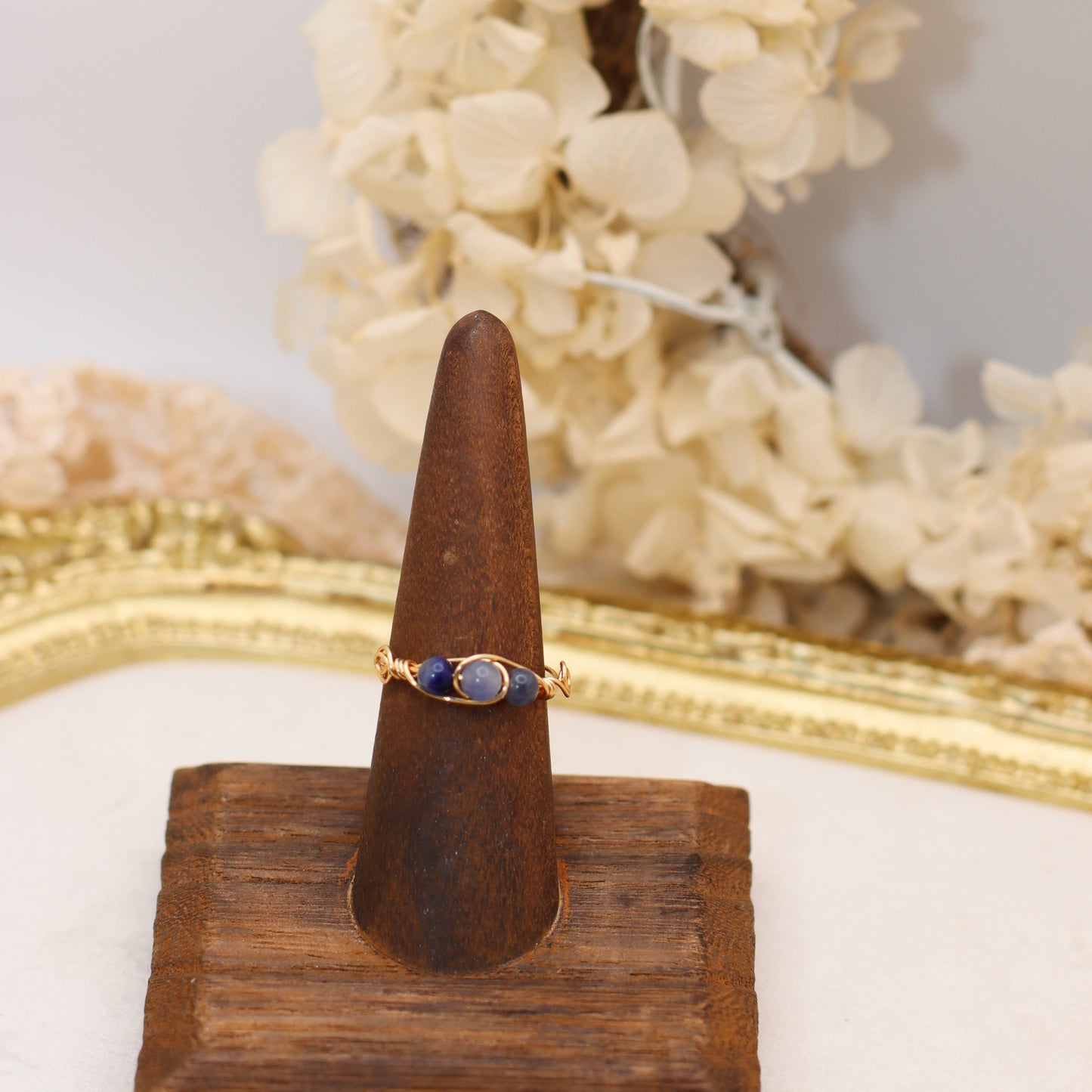 Triple Stone Bead Rings (Gold Color)
