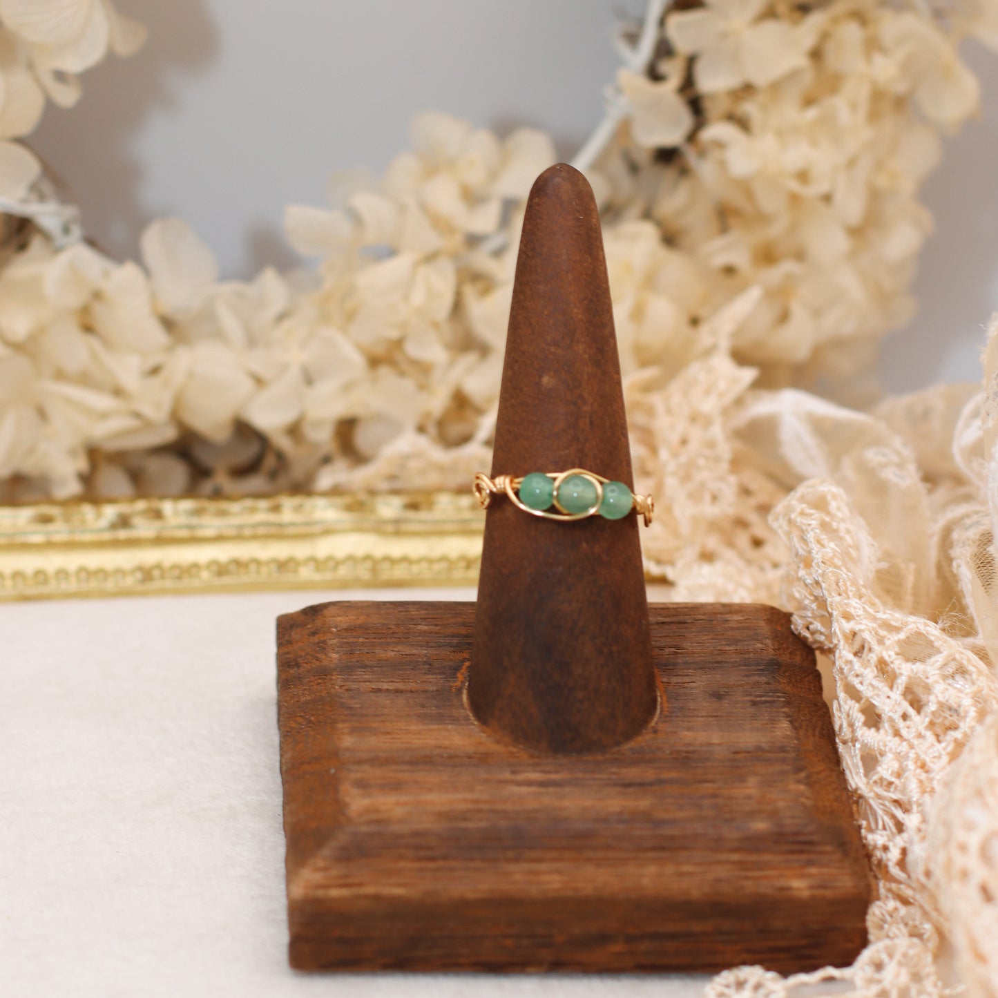Triple Stone Bead Rings (Gold Color)