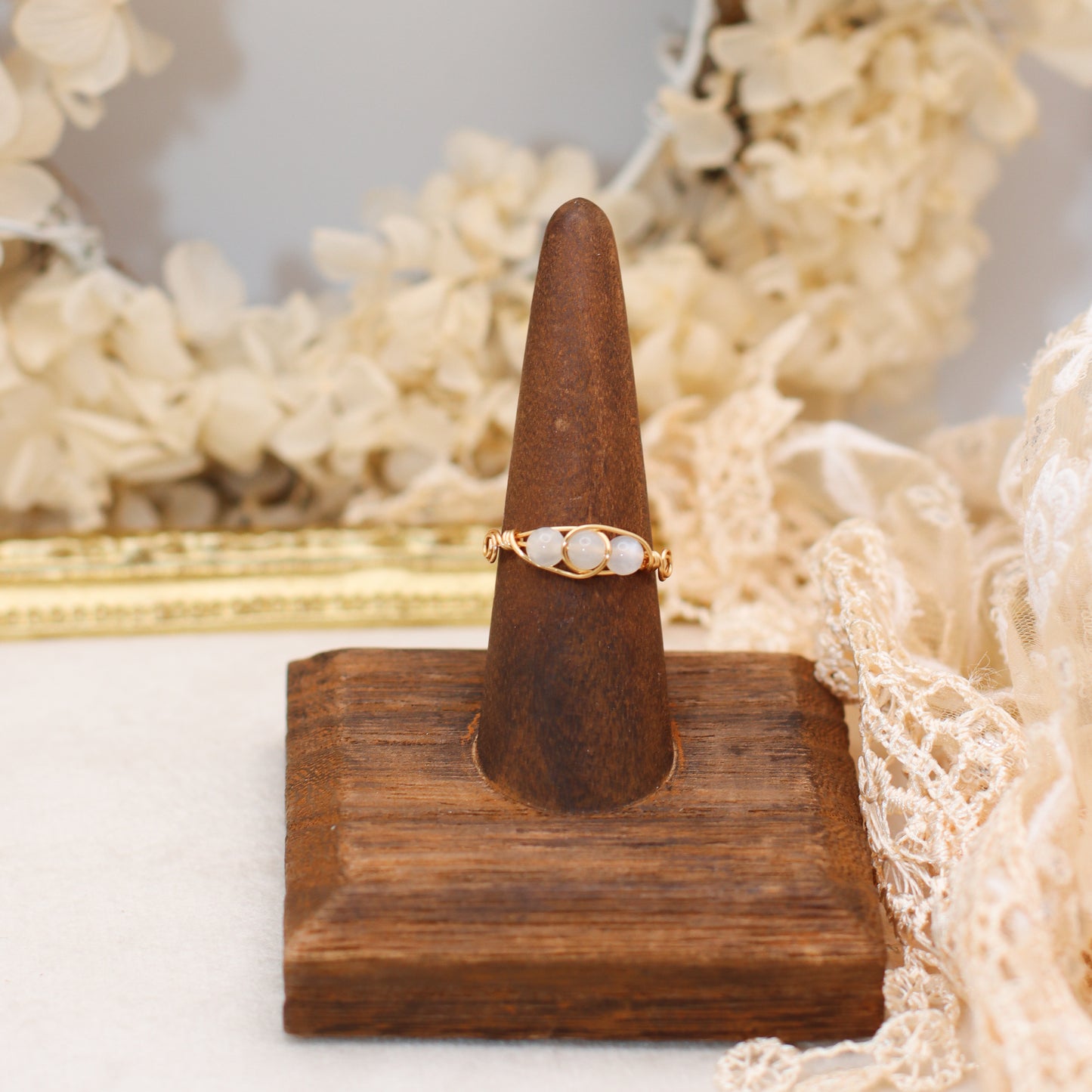 Triple Stone Bead Rings (Gold Color)