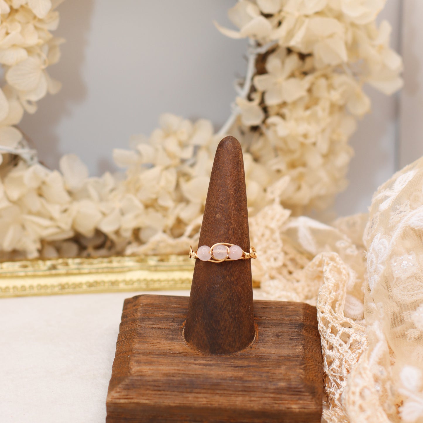 Triple Stone Bead Rings (Gold Color)