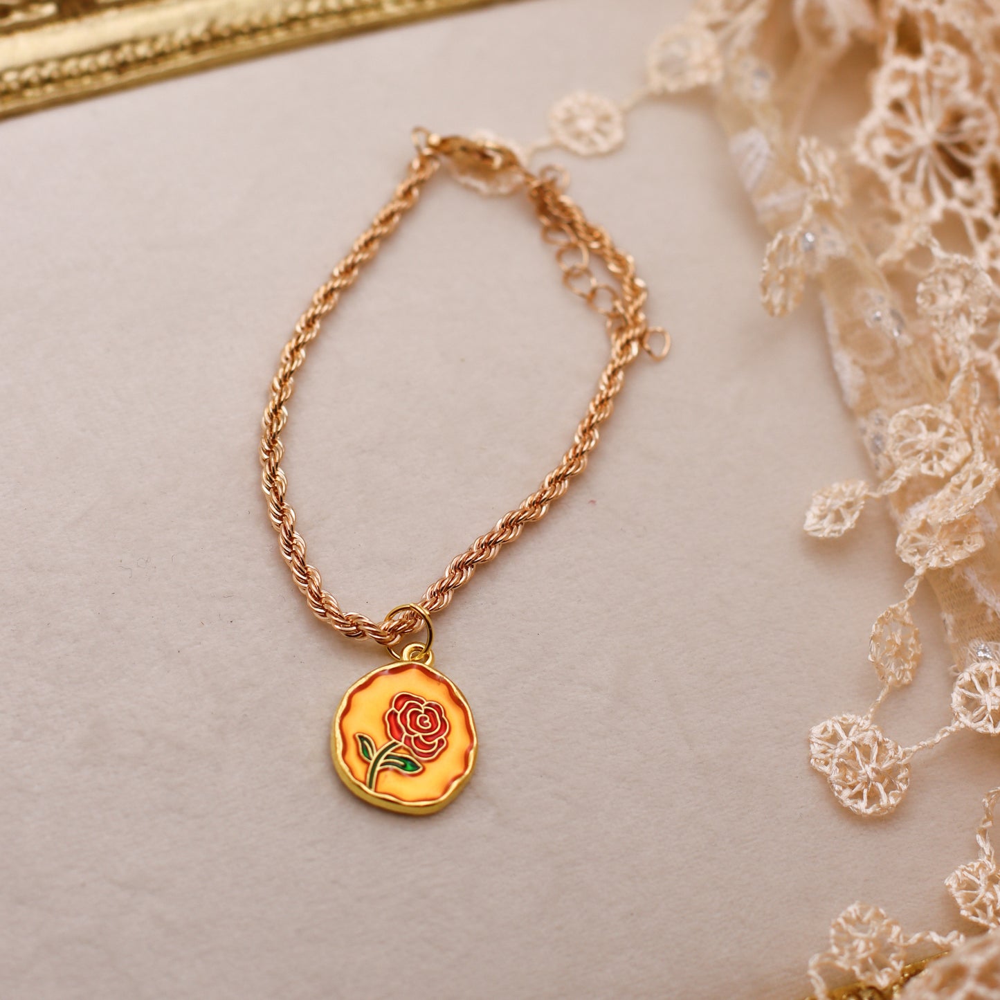 Rose Charm Gold Colored Bracelet