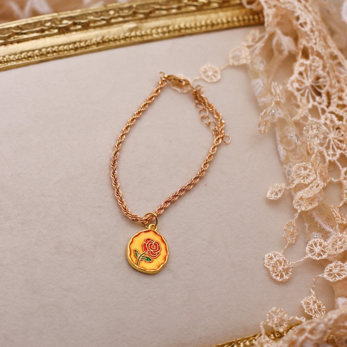 Rose Charm Gold Colored Bracelet