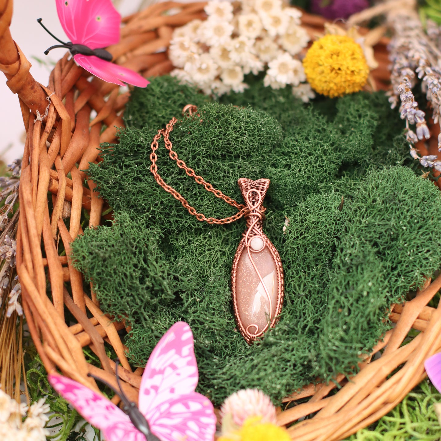 FLASHY Peach Moonstone & White Moonstone (Aged Copper) Necklace