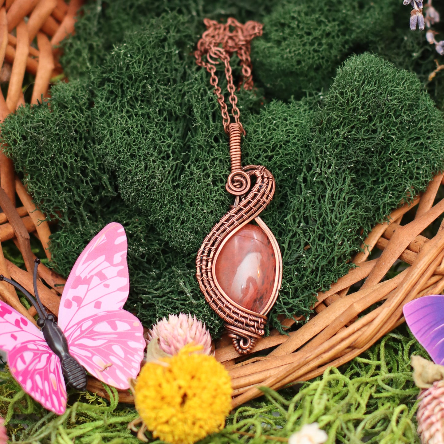 Watermelon Quartz & Aged Copper Necklace
