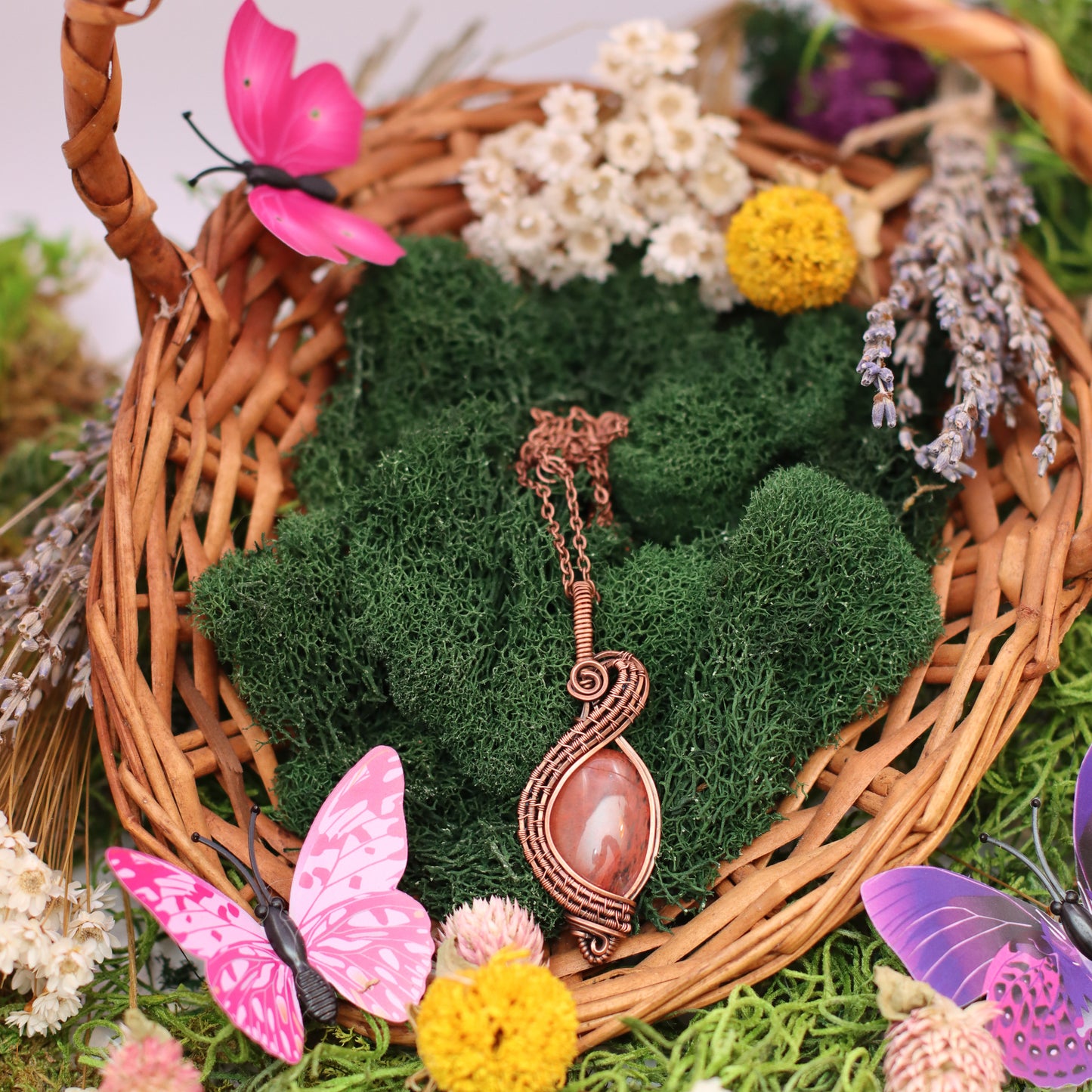 Watermelon Quartz & Aged Copper Necklace