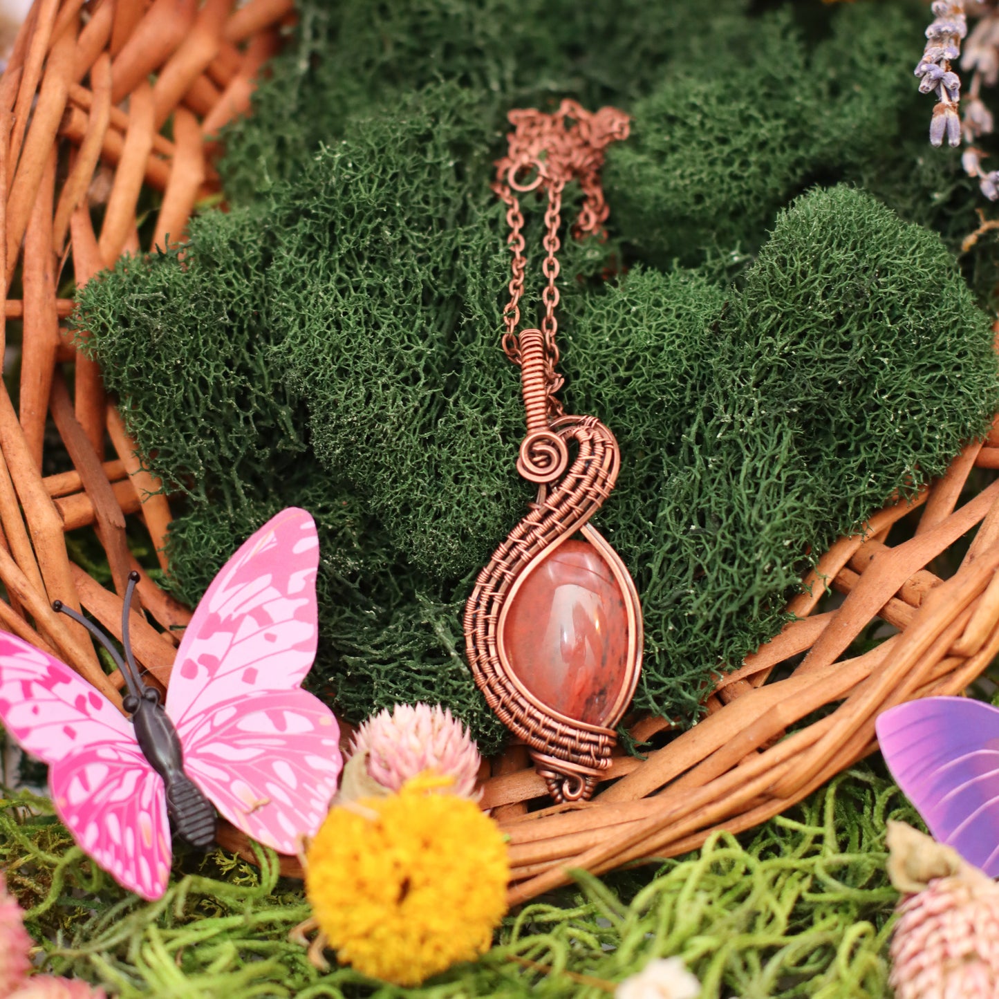 Watermelon Quartz & Aged Copper Necklace