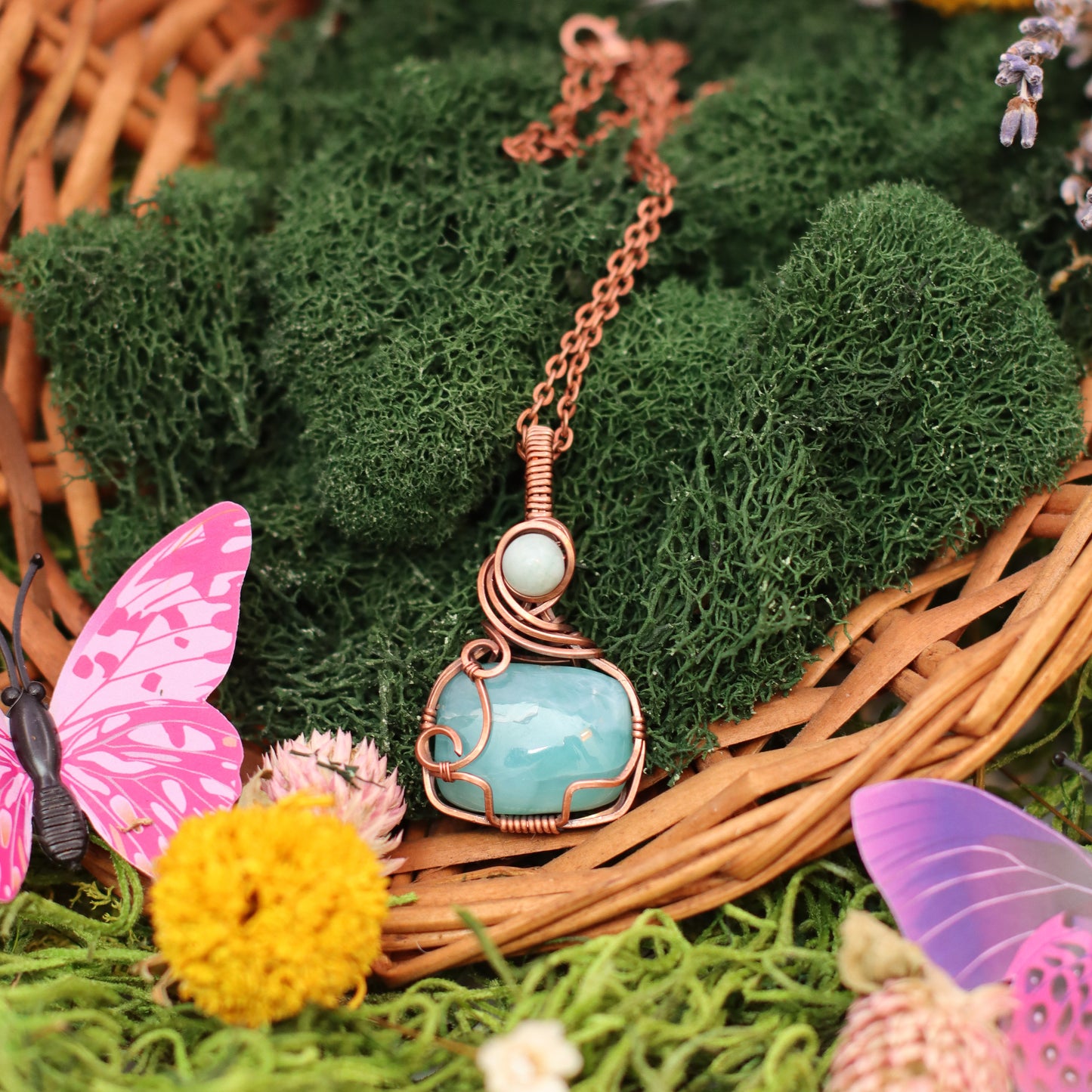 RARE Larimar & Amazonite Necklace with Aged Copper