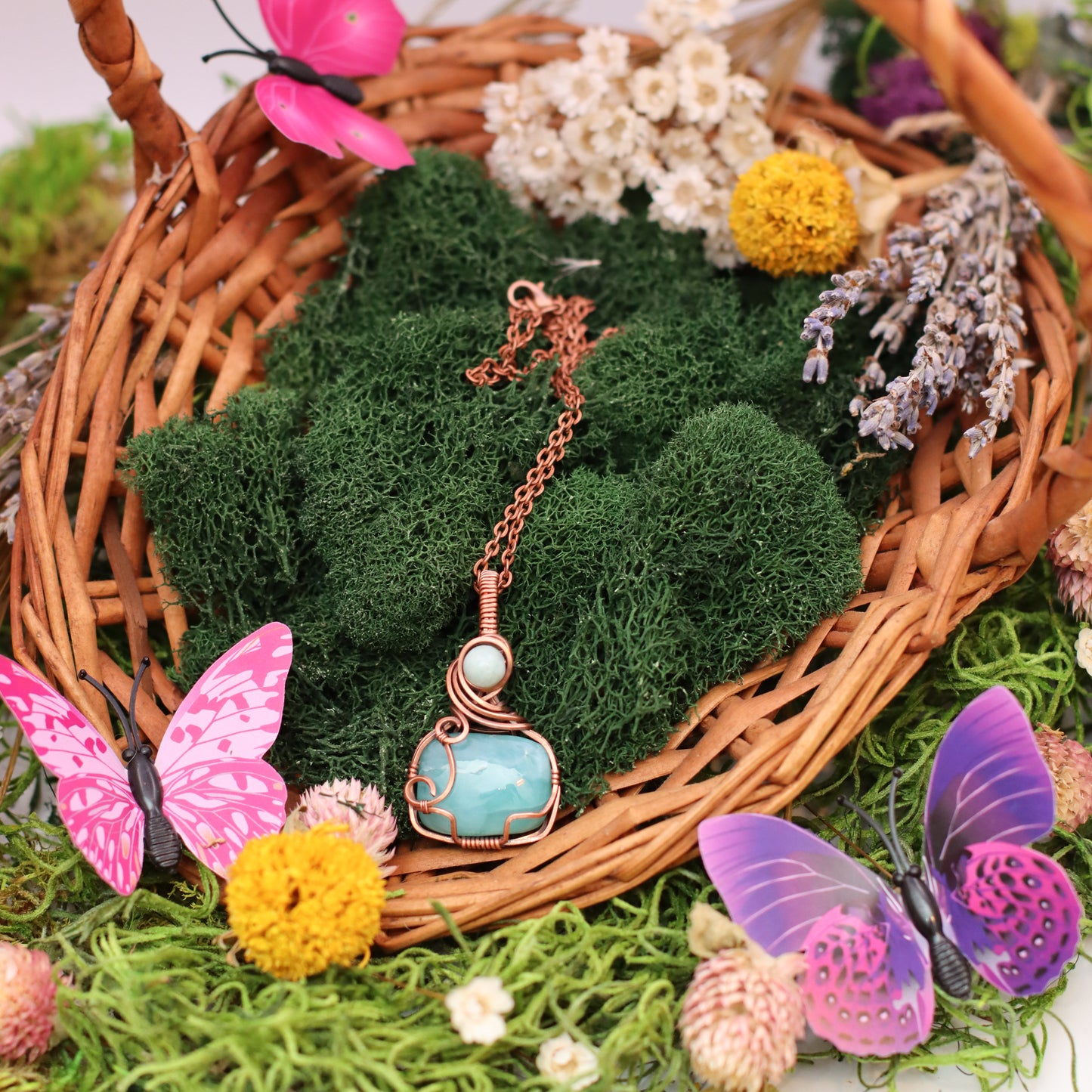 RARE Larimar & Amazonite Necklace with Aged Copper