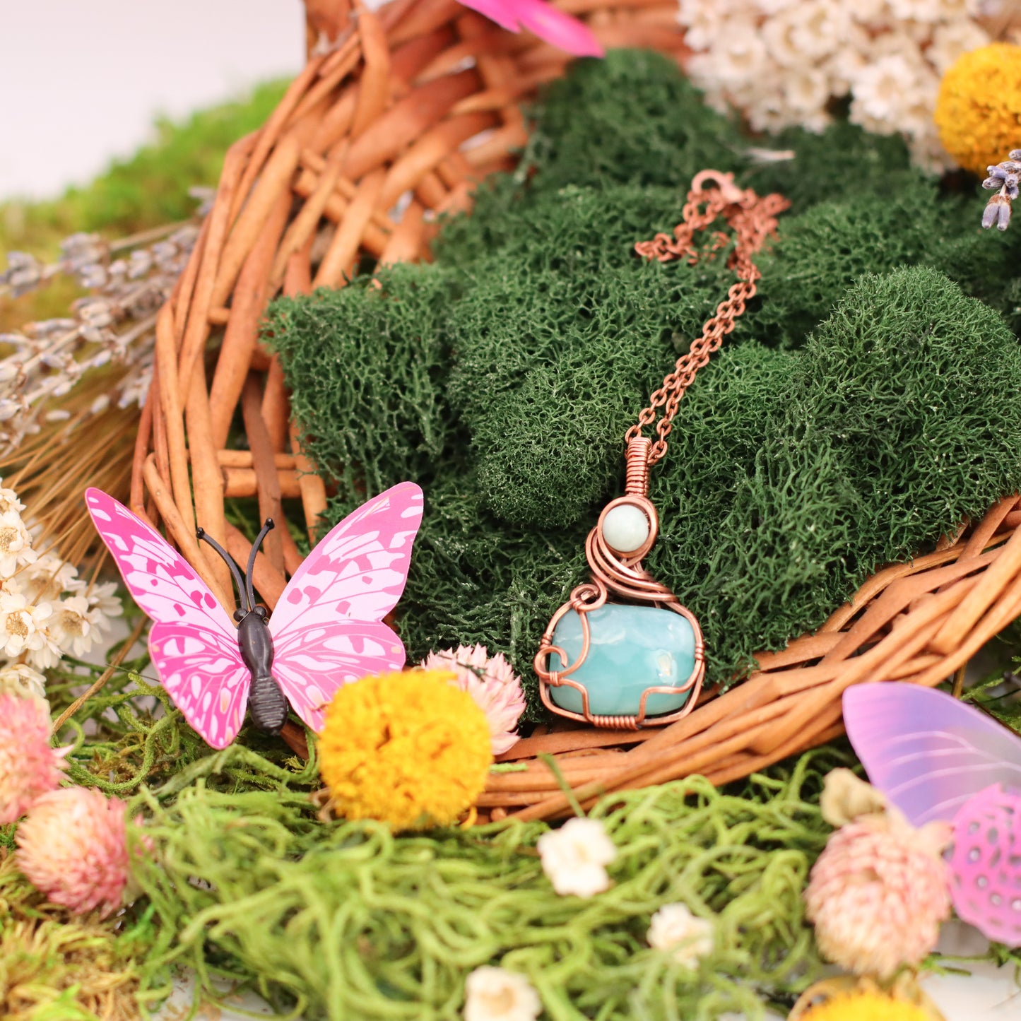 RARE Larimar & Amazonite Necklace with Aged Copper