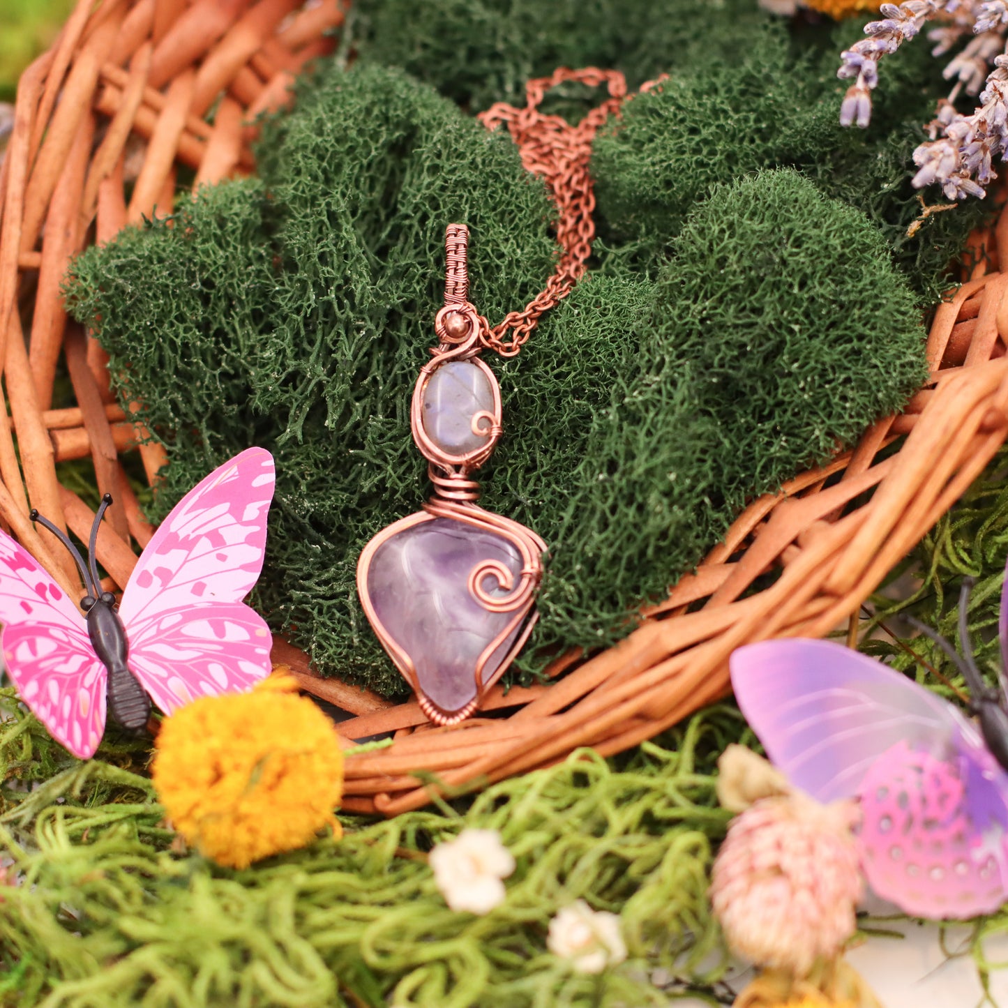 Amethyst & Labradorite Necklace with Aged Copper