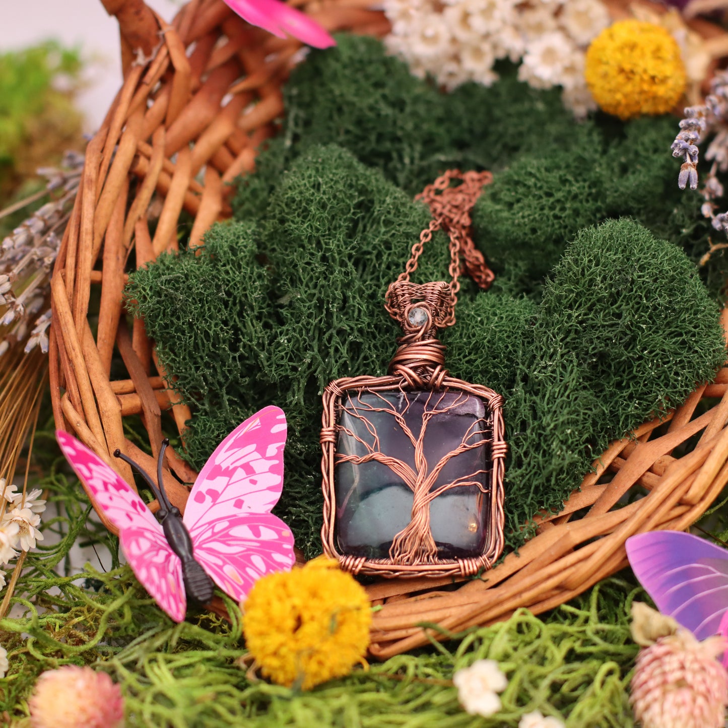 LARGE Fluorite "Tree of Life" Necklace with Aged Copper