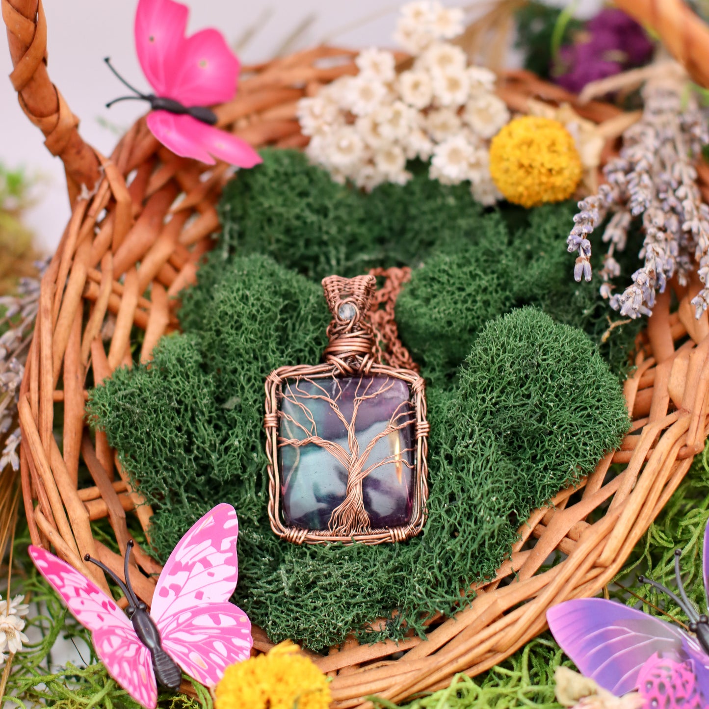 LARGE Fluorite "Tree of Life" Necklace with Aged Copper