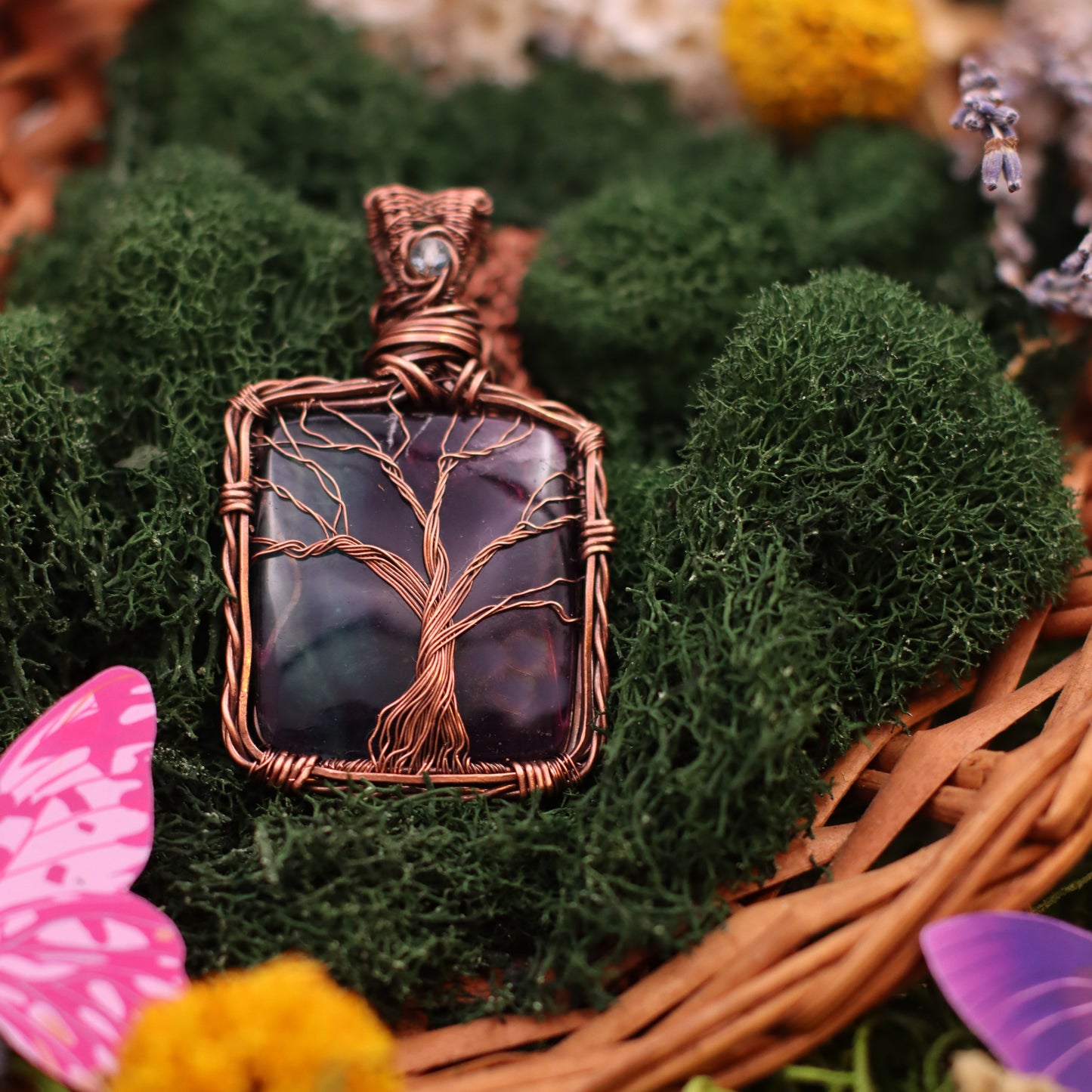 LARGE Fluorite "Tree of Life" Necklace with Aged Copper