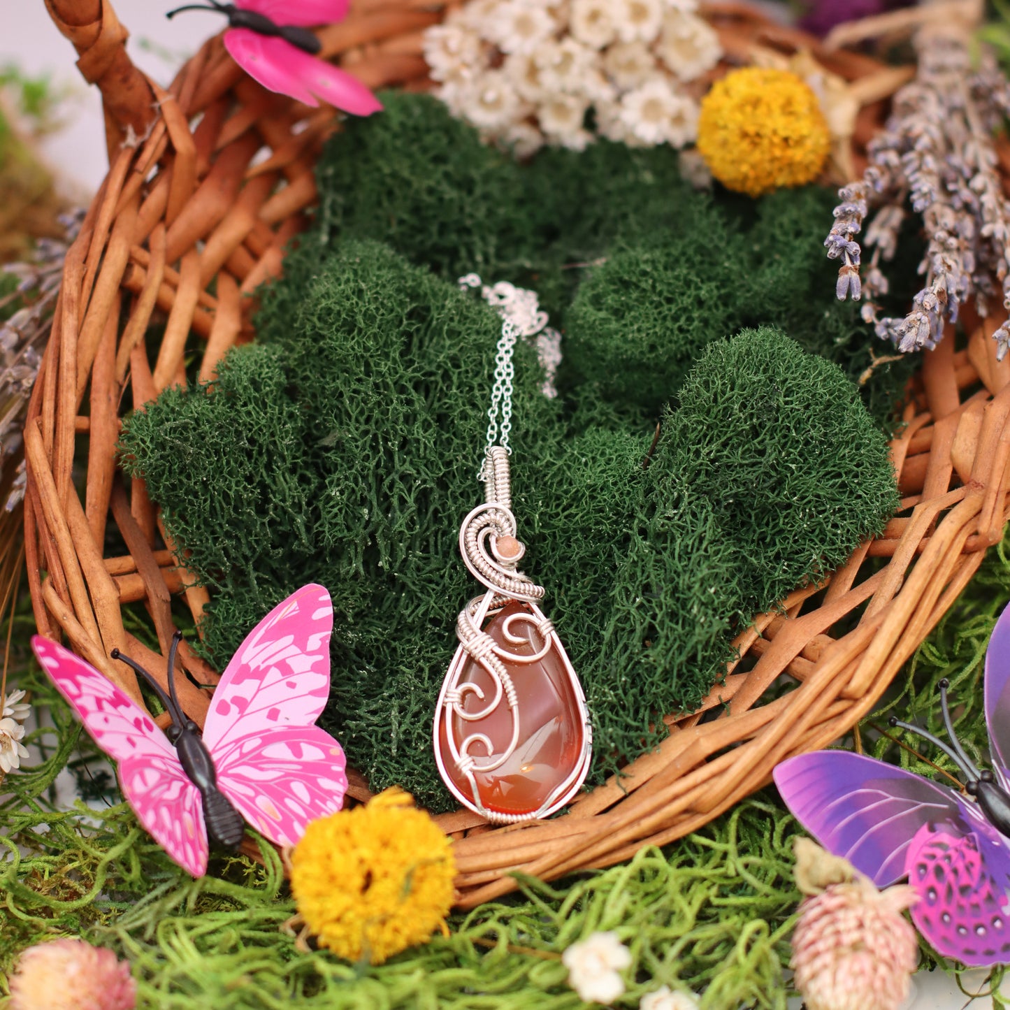Carnelian & Sunstone Necklace with Sterling Silver