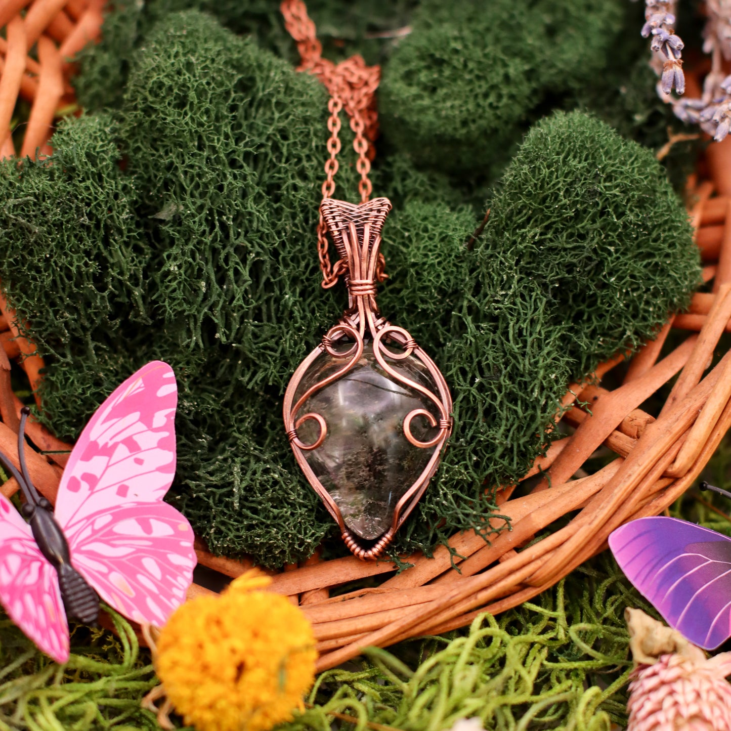 Garden "Ghost" Quartz Necklace with Aged Copper