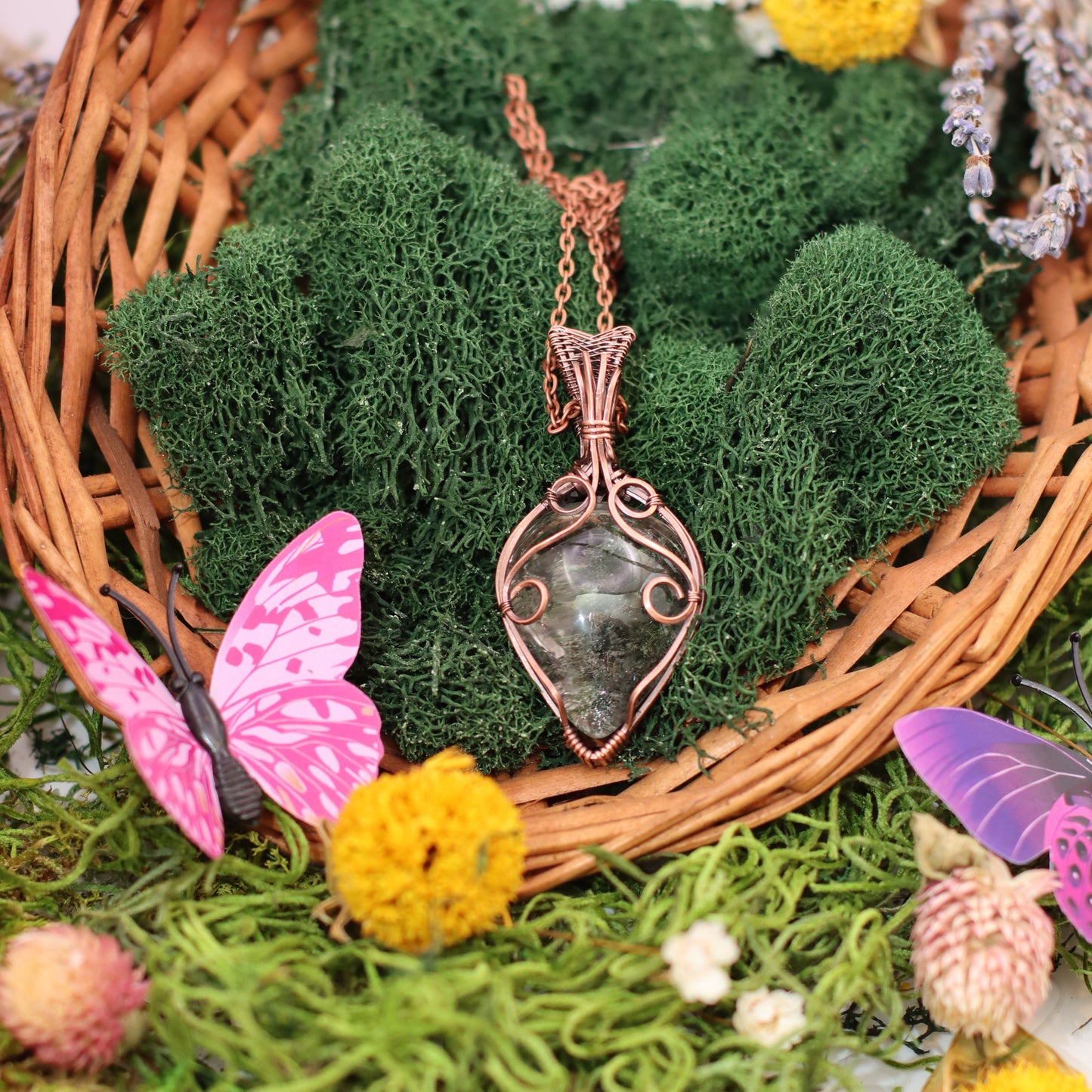 Garden "Ghost" Quartz Necklace with Aged Copper