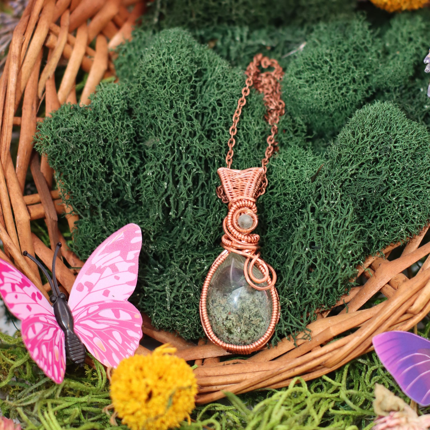 Garden "Ghost" Quartz & Emerald Necklace with Copper