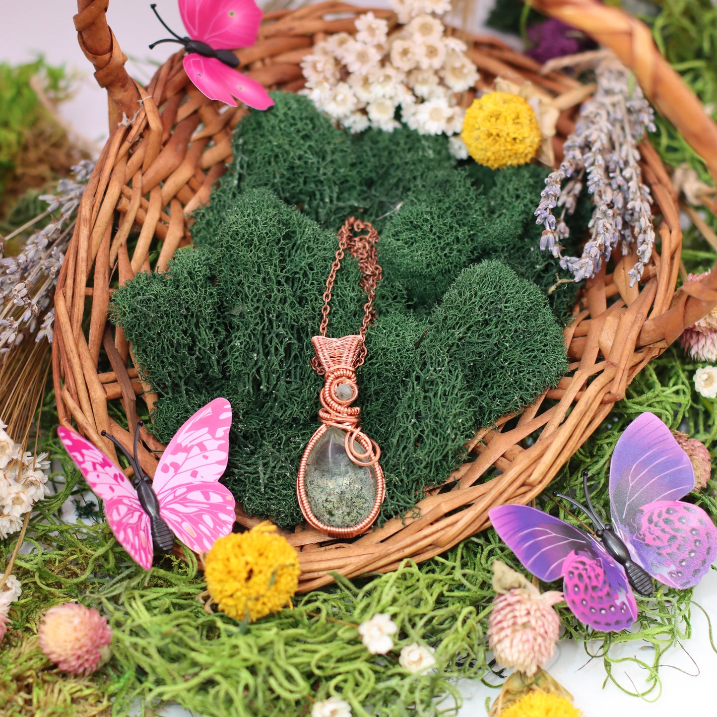 Garden "Ghost" Quartz & Emerald Necklace with Copper