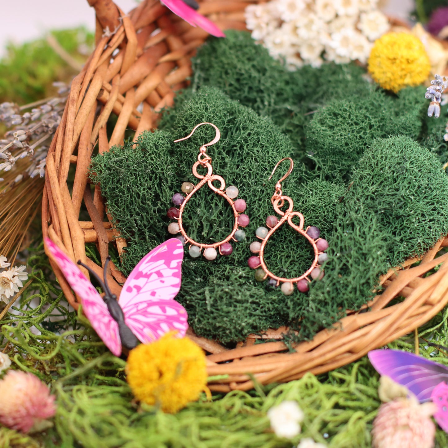 Multicolored Tourmaline Dangle Bead Earrings