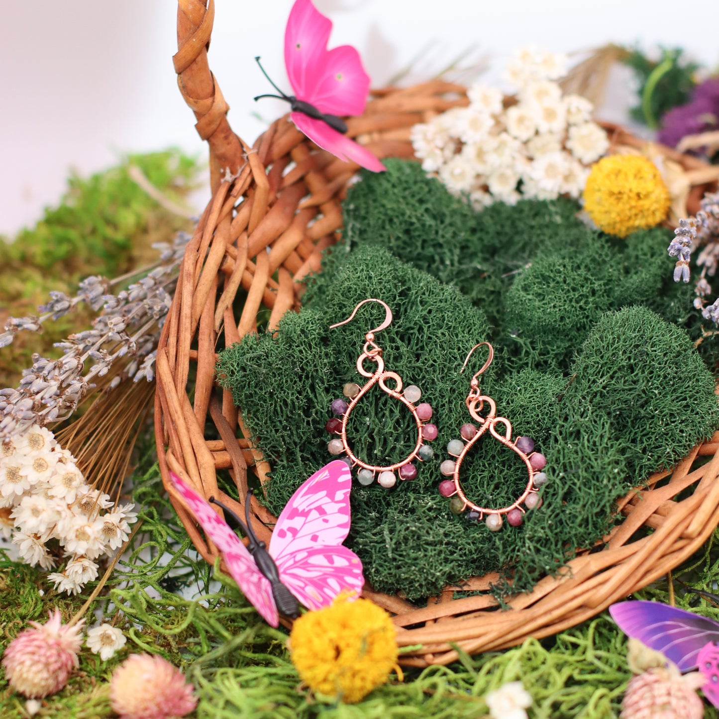 Multicolored Tourmaline Dangle Bead Earrings