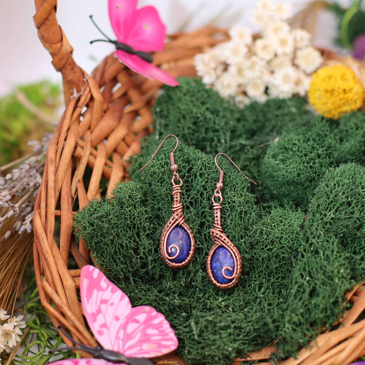 Lapis Lazuli & Aged Copper: Hand-Wrapped Dangle Earrings