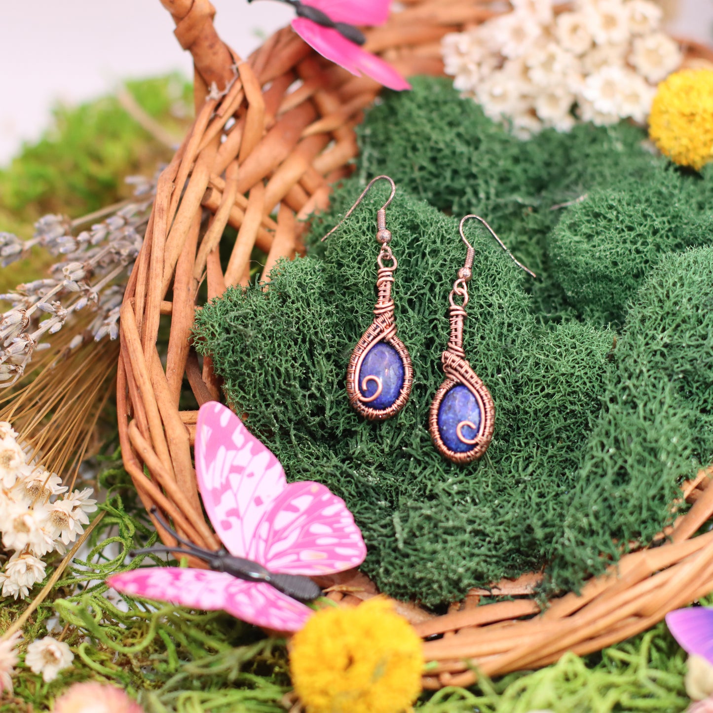 Lapis Lazuli & Aged Copper: Hand-Wrapped Dangle Earrings
