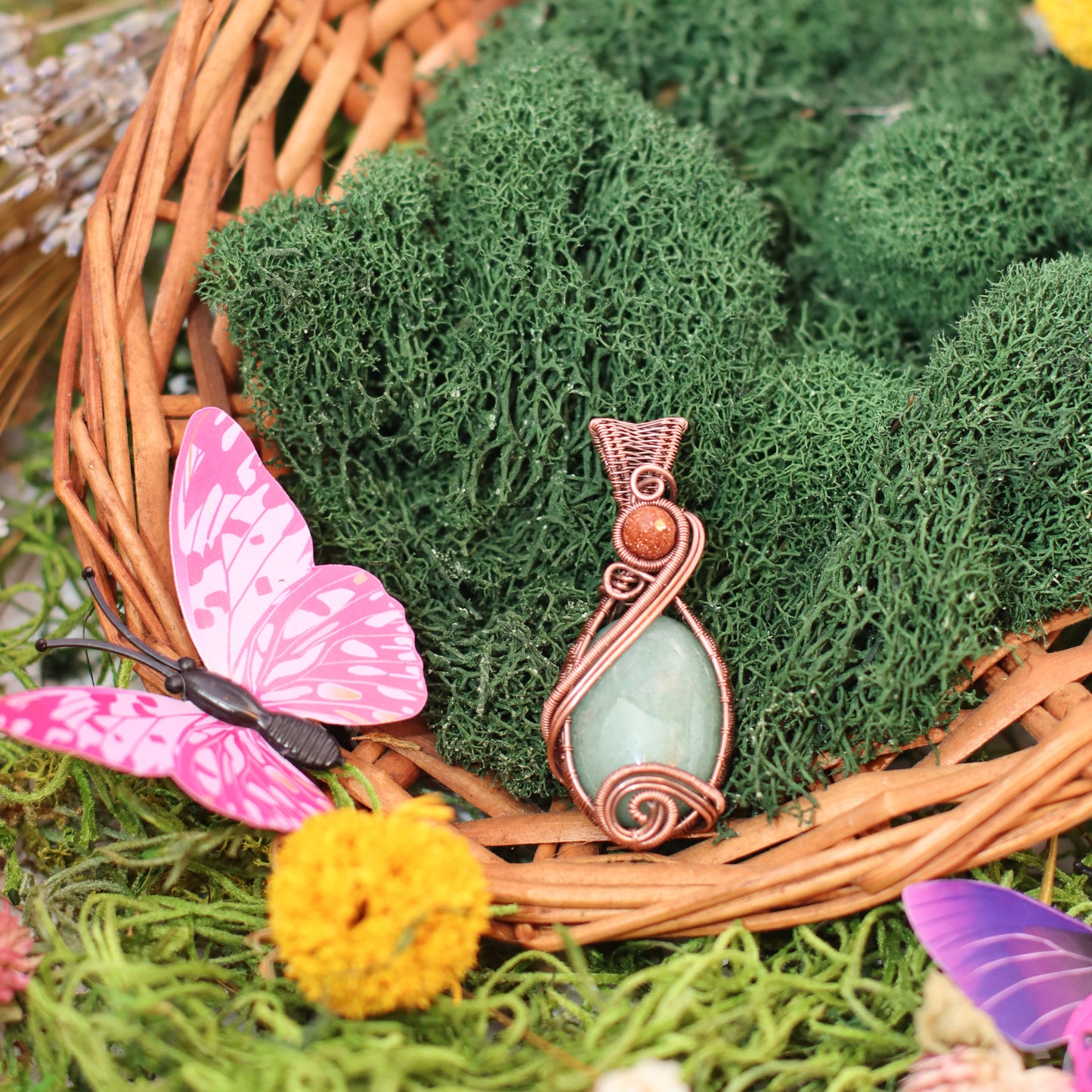 Green Aventurine & Red Goldstone Necklace with Aged Copper