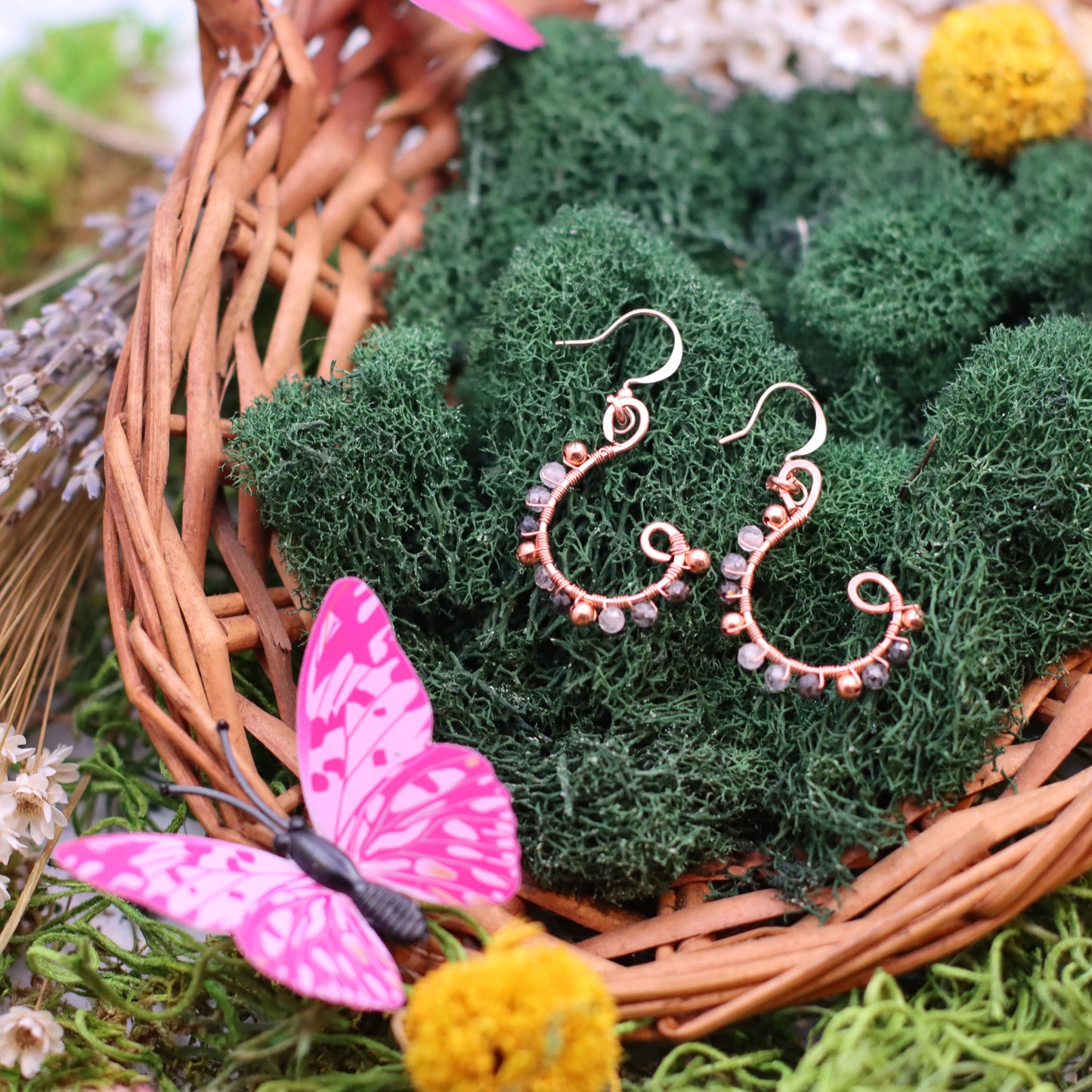 Rutilated Quartz & Copper Dangle Bead Earrings