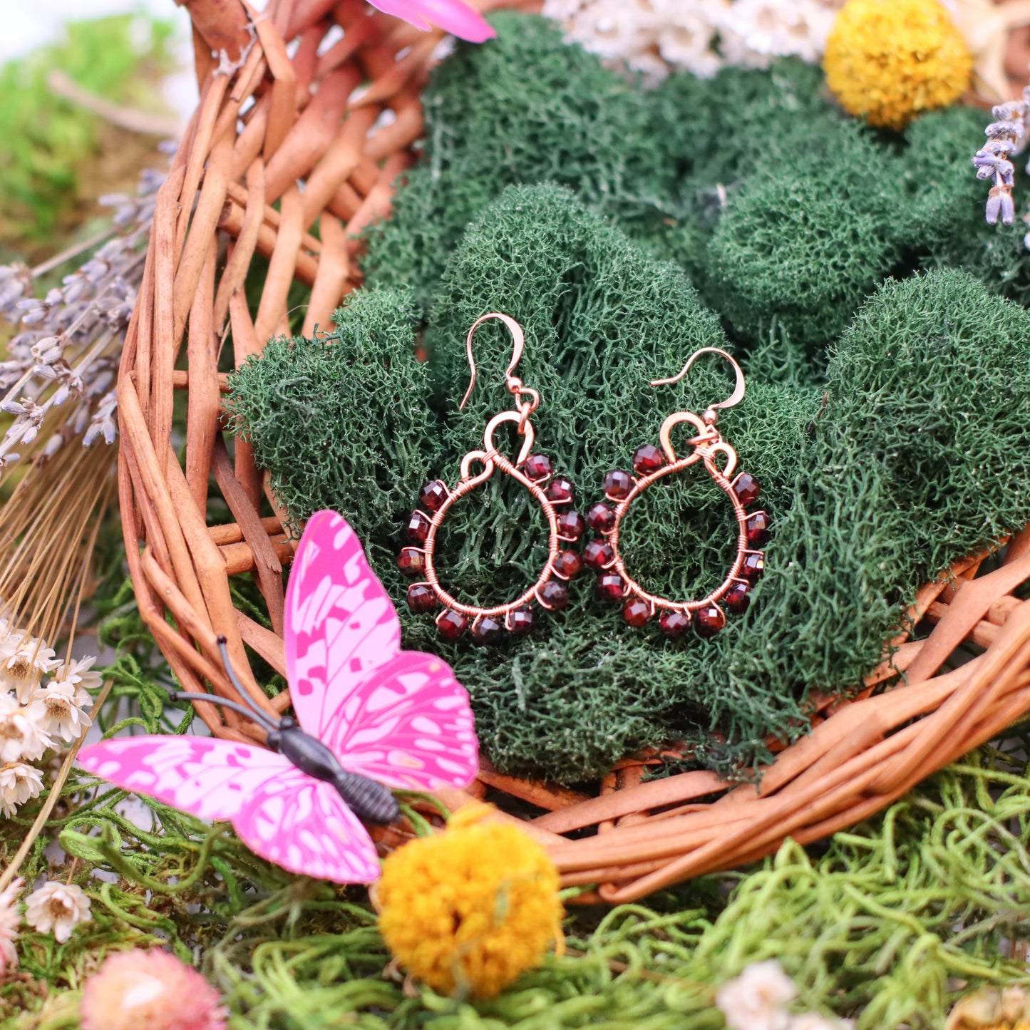 Garnet Dangle Bead Earrings