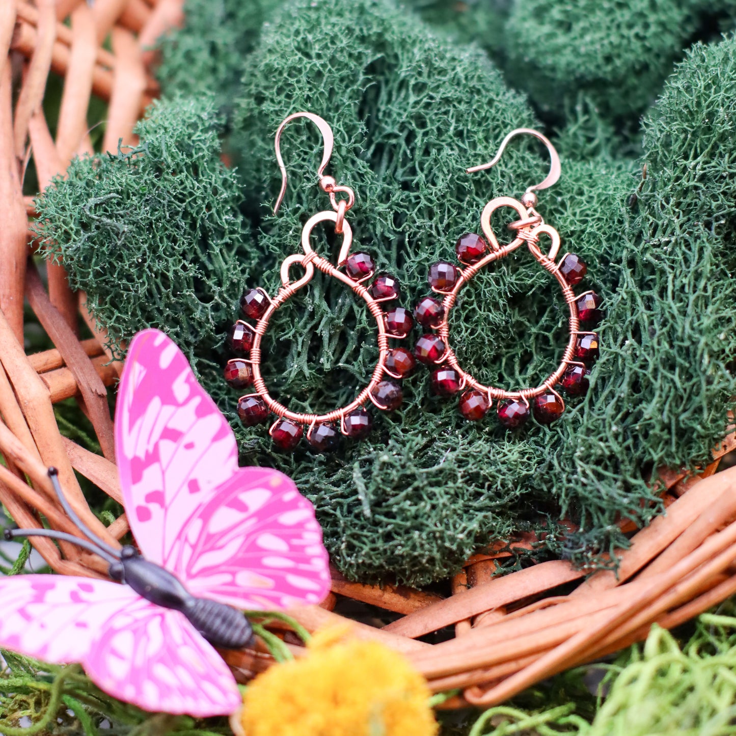 Garnet Dangle Bead Earrings