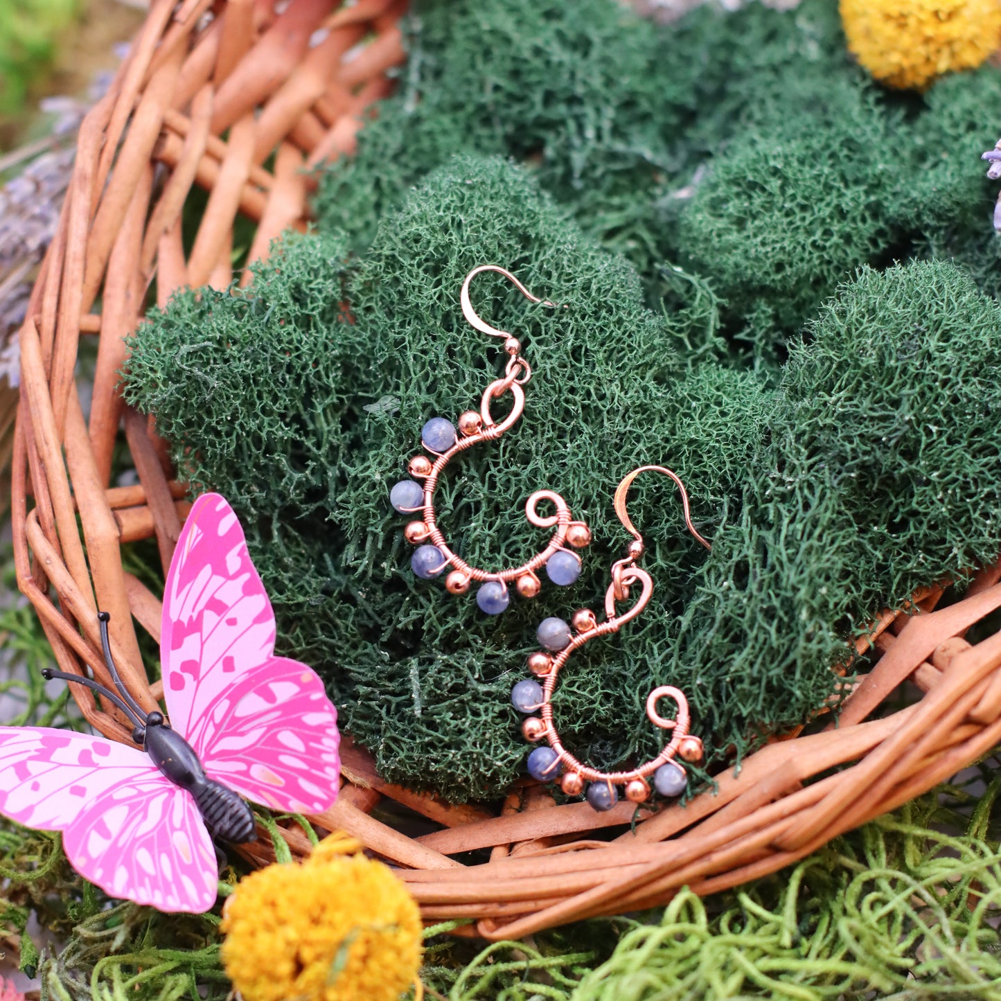 Blue Kyanite & Copper Dangle Bead Earrings