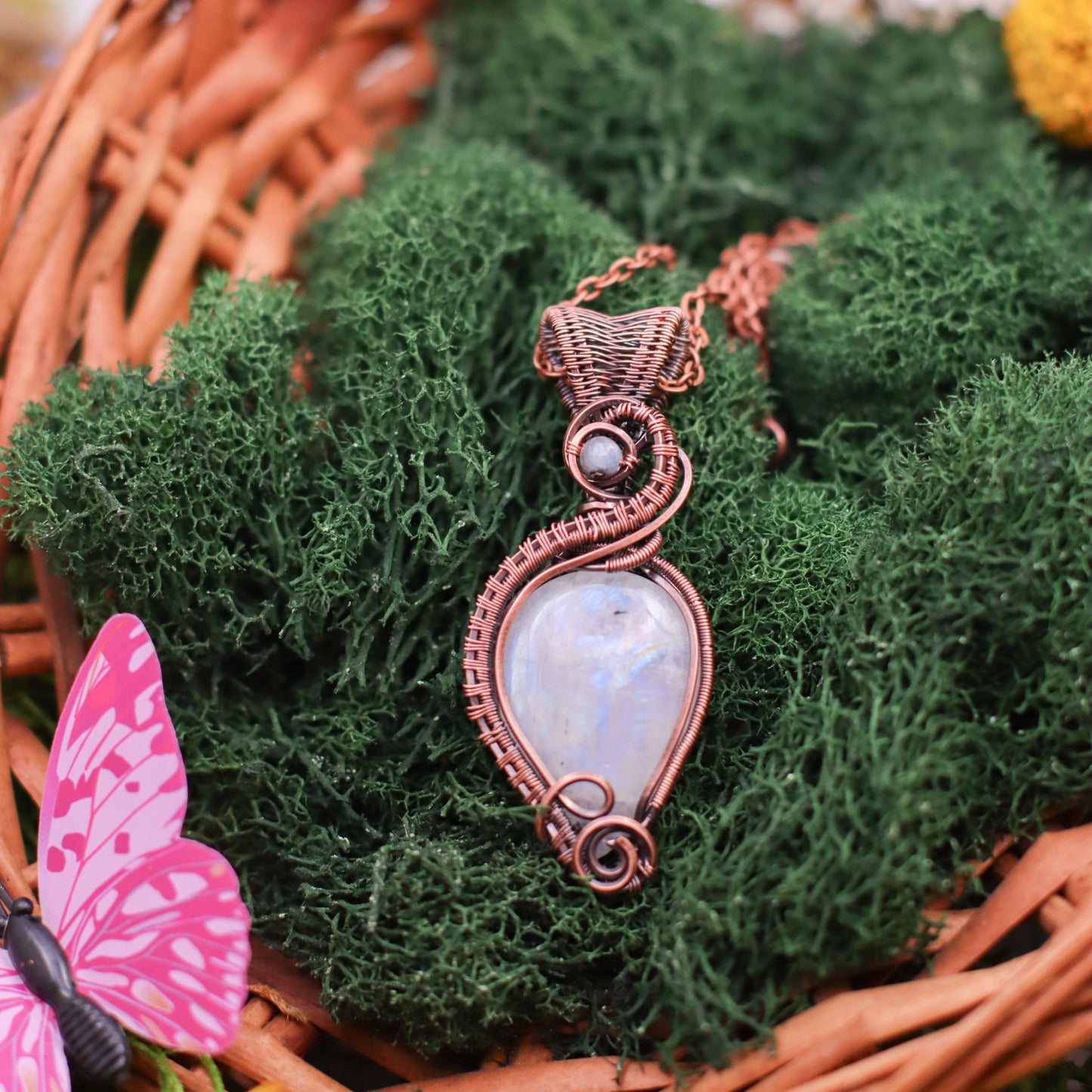 Moonstone & Kyanite Necklace with Aged Copper