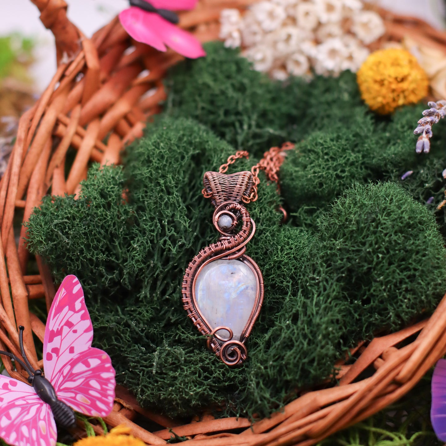 Moonstone & Kyanite Necklace with Aged Copper