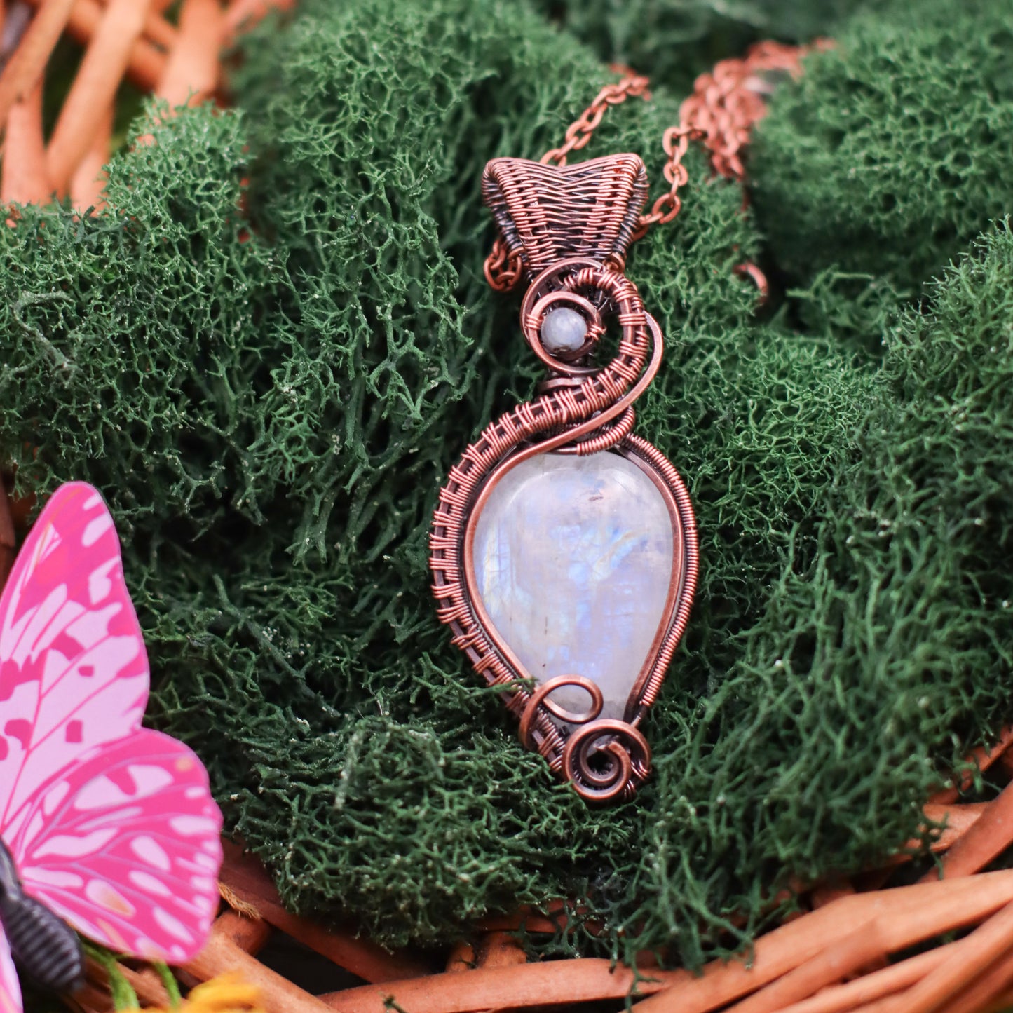 Moonstone & Kyanite Necklace with Aged Copper