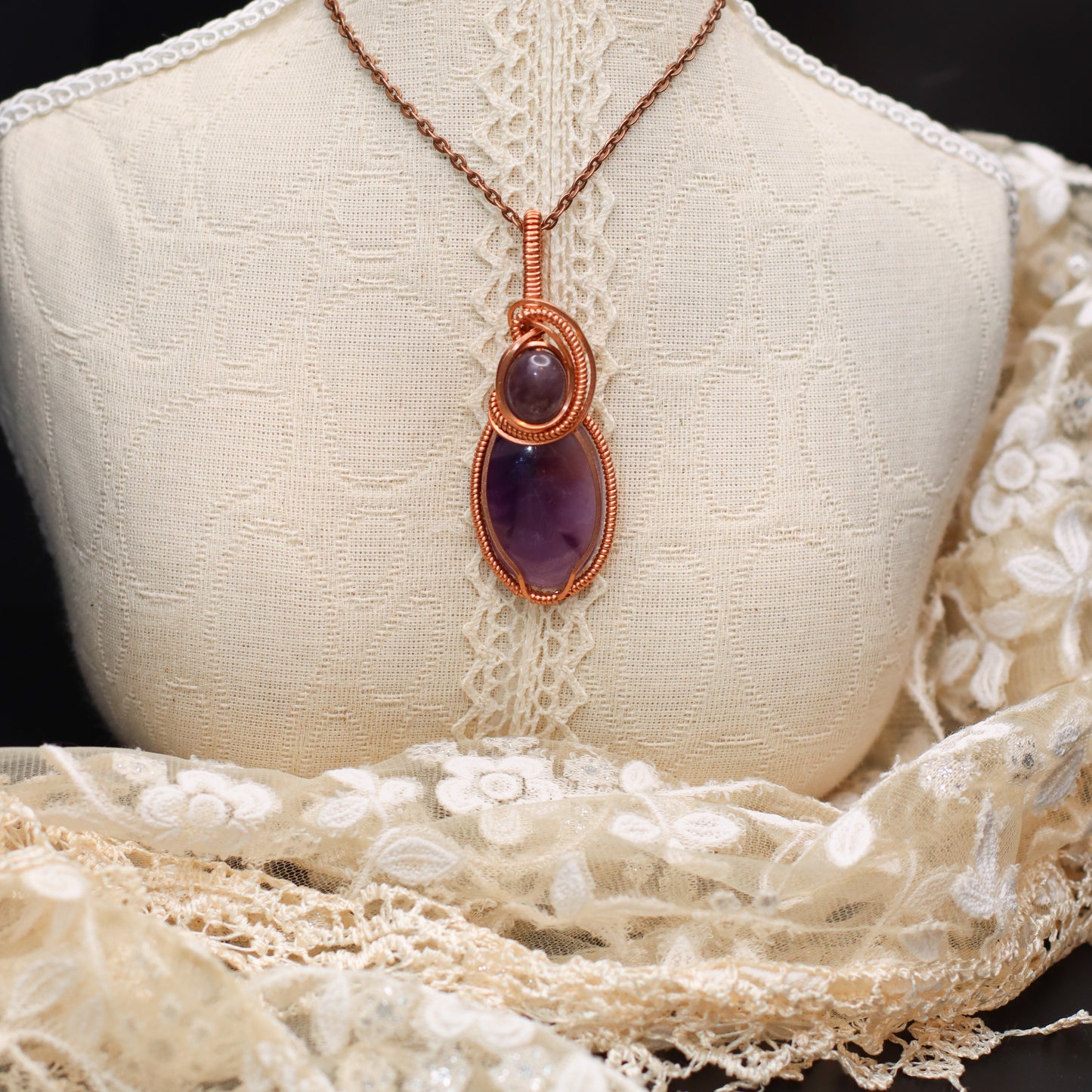 Double Amethyst & Copper Necklace