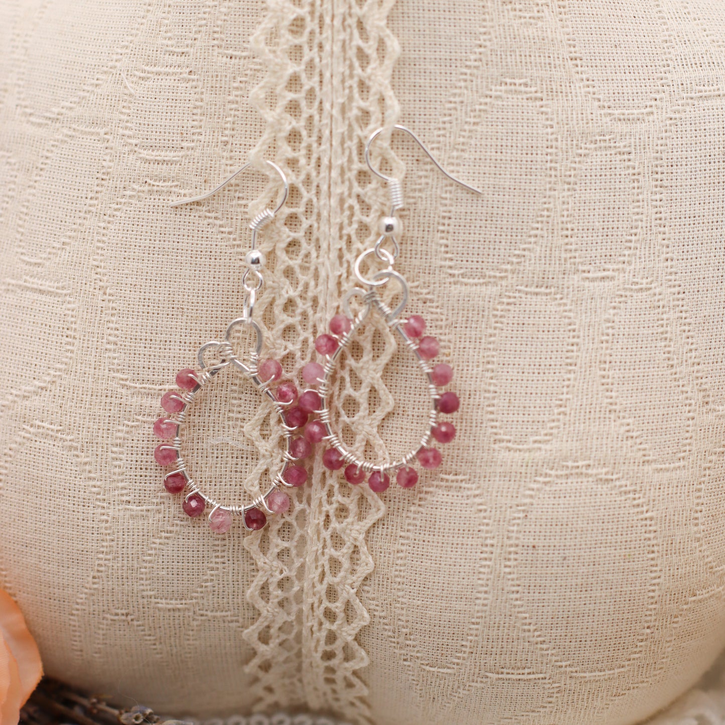 Pink Tourmaline & Sterling Silver Dangle Earrings