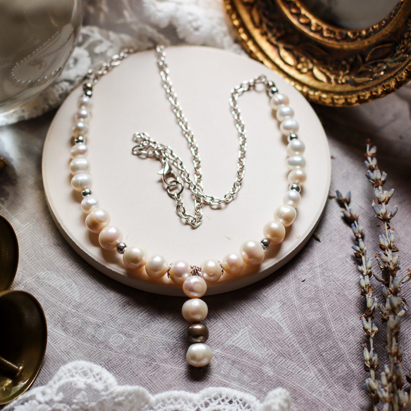 Genuine Freshwater Cultured Pearls & Metal Bead Necklace