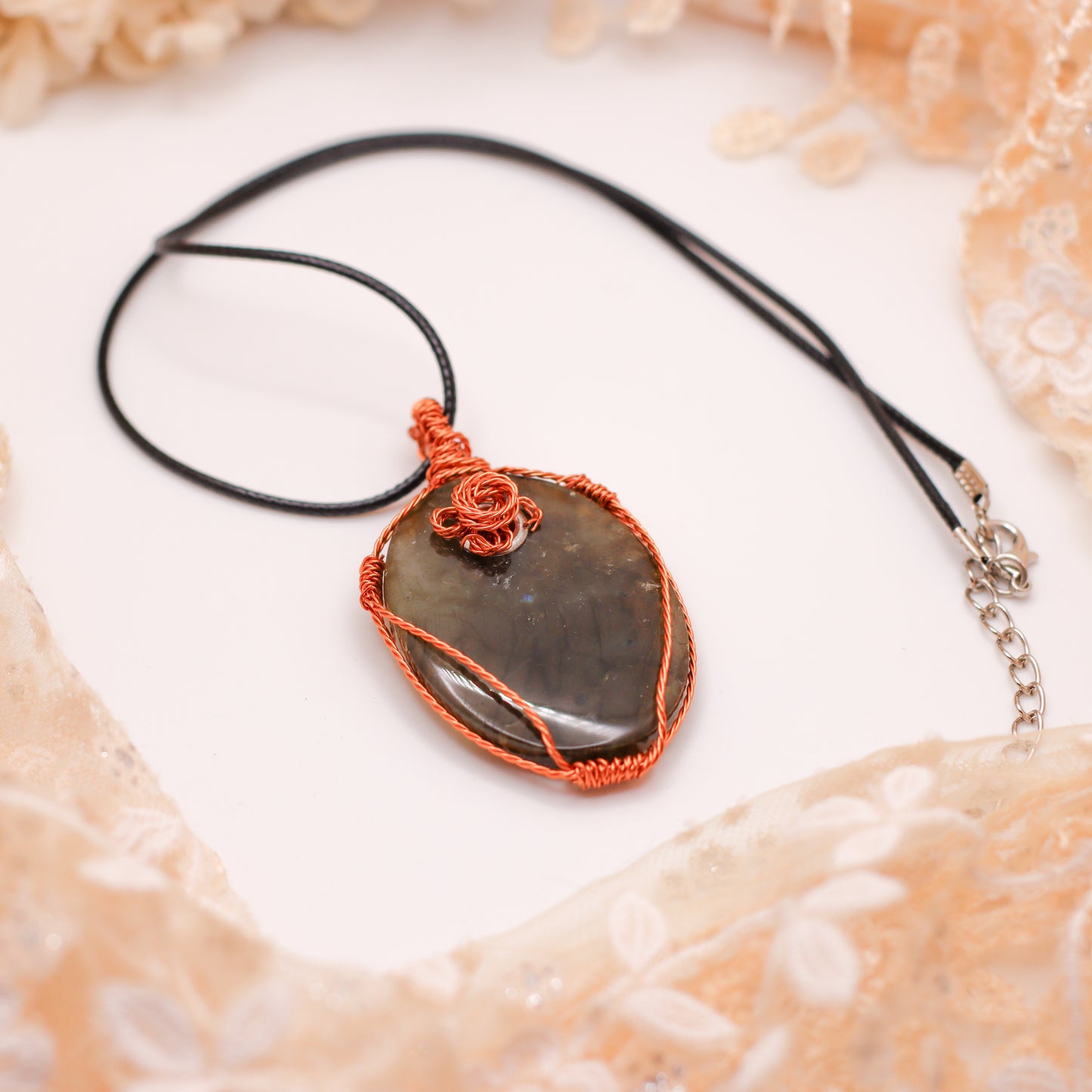 Labradorite & Orange Toned Copper Necklace