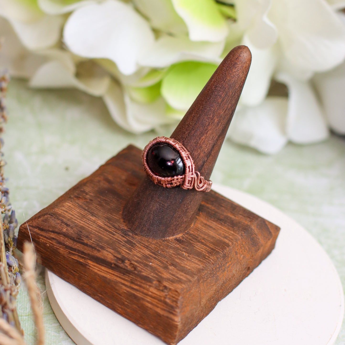 Garnet & Aged Copper Statement Ring (Size 10)