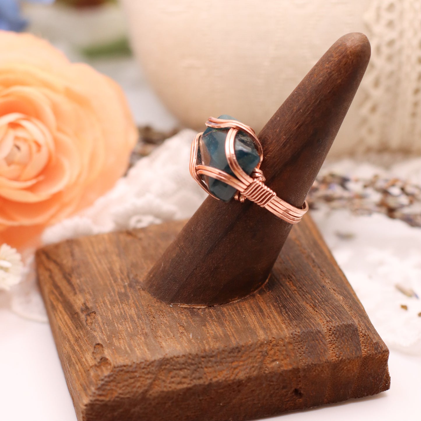 Blue Apatite & Copper Ring (SIZE 8)