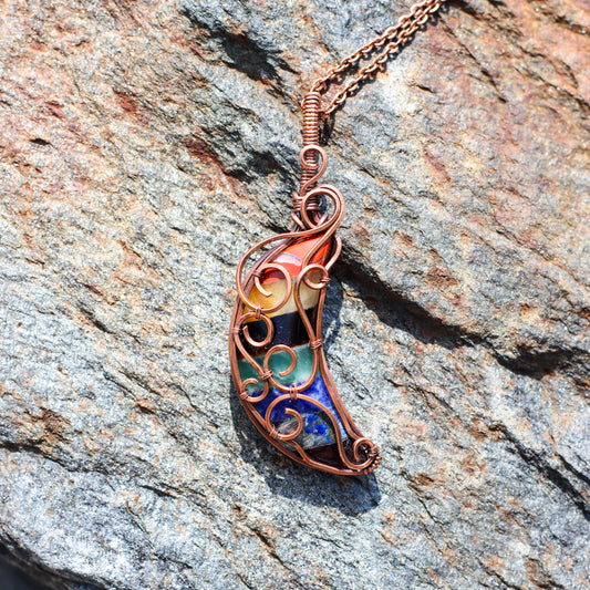 7 Chakra Moon Necklace (Aged Copper Wire)