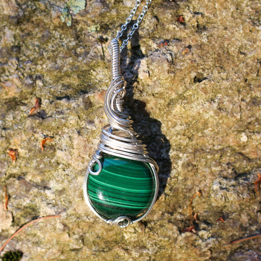 Genuine Malachite & Sterling Silver Necklace