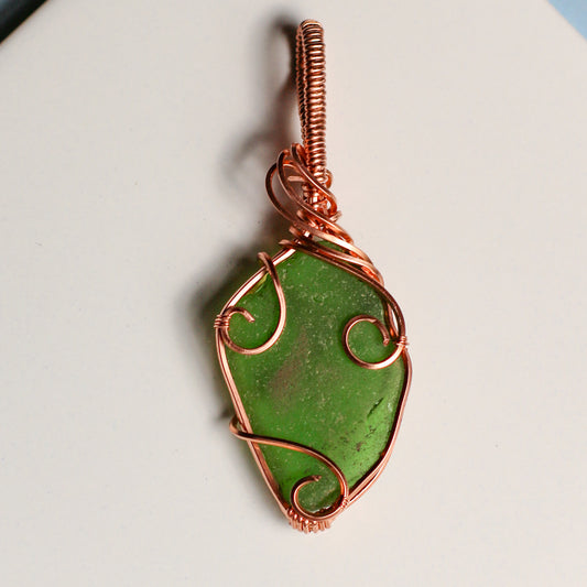 Green Handpicked New England Sea Glass Necklace (Copper Wire)
